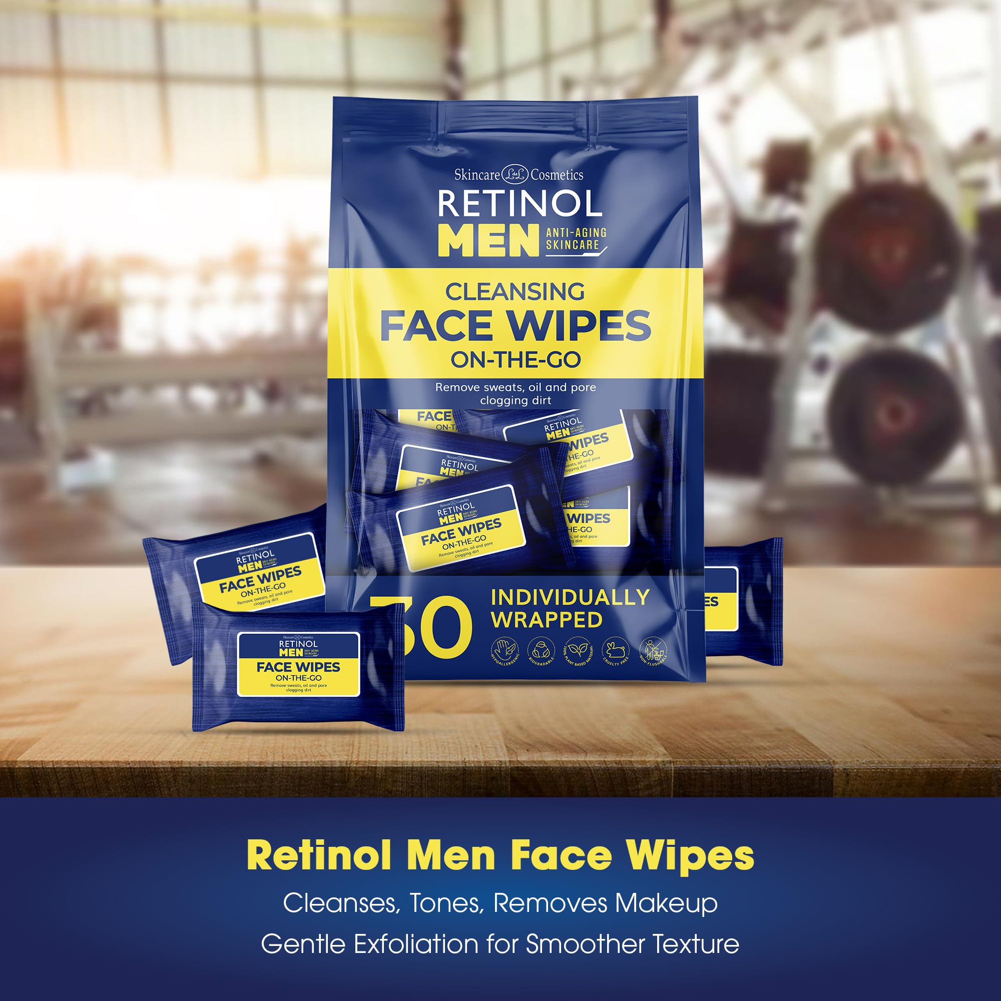 LIVAURA Retinol Face Wipes for Men, Individually Wrapped Travel - 30 Count
