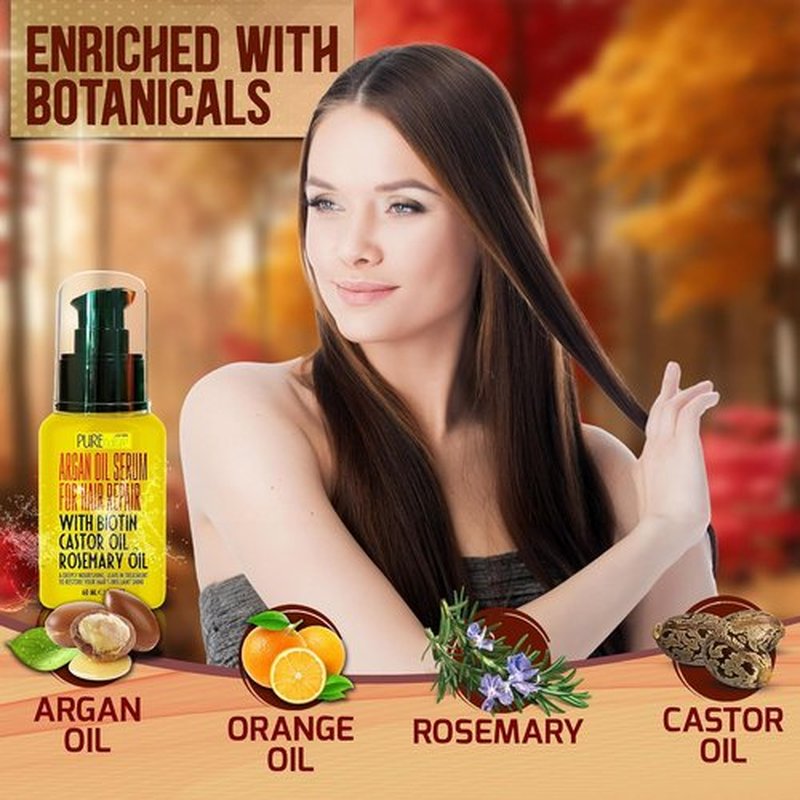 Skiennix Moroccan Argan Oil Hair Serum - Hydrating Anti-Frizz Treatment with Heat Protection | For Curly & Straight Hair
