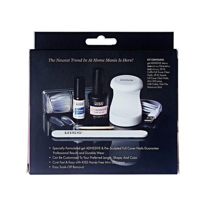 KISS GelPress Professional Gel Nail Starter Kit, Includes 56 Pre-Sculpted Gel Nail Extensions, UV Gel, 1 LED Lamp, 6.7 mL Primer, 1 Nail File, 1 Manicure Stick