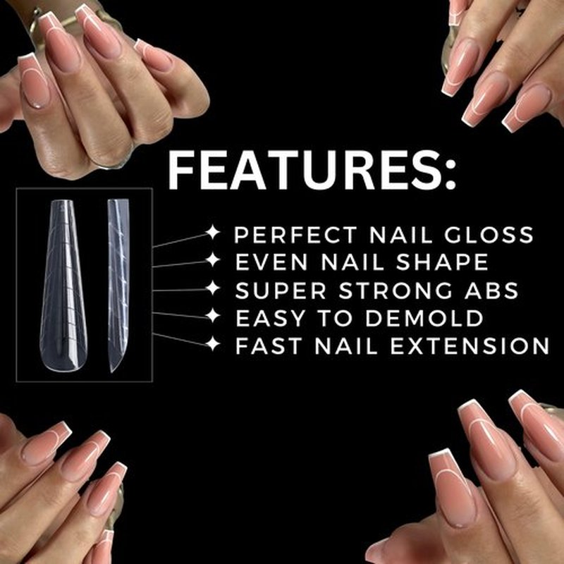 MGART Dual Nail Forms COFFIN Extension Structure Poly gel Nail Forms Full Cover Nail Molds 12 Sizes for Solid Gel Glue Art Design Salon&DIY
