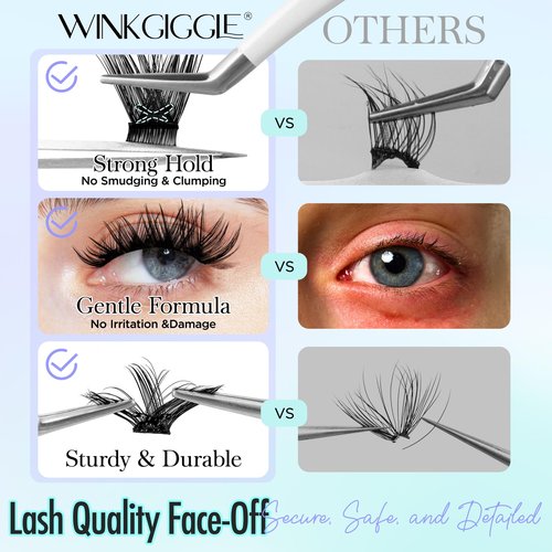 Self Adhesive Lash Clusters, Winkgiggle 100pcs No Glue Needed Self Adhesive Eye Lashes Clusters, Reusable Pre-Glued Lashes No Remover No Residue for Beginners（Volume-Mixed）