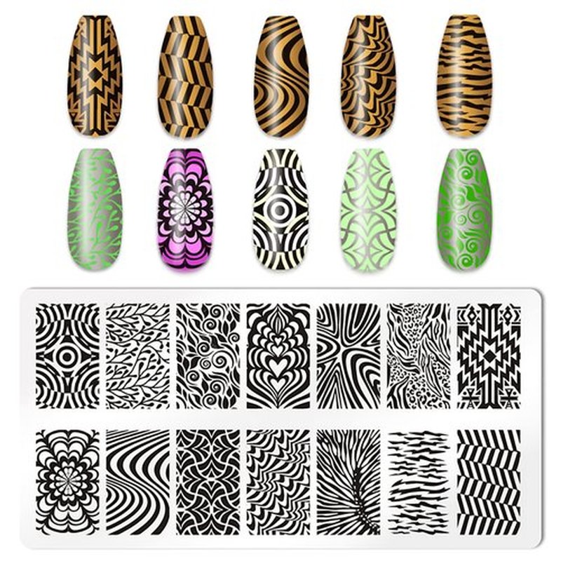 HYWWPFLAY 5Pcs Nail Stamping Plates Leopard Print Nail Stamps Nail Art Stamping Plates Nail Stencils Nail Plate Template Nail Art Stamping Kit Nails Accessories with 1 Nail Stamper, 1 Scraper