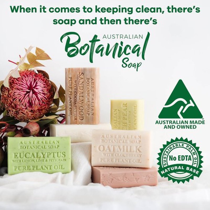 Australian Botanical Soap Essential Medley 4 Bar Variety Pack – Eucalyptus, Sandalwood, Lavender & Tea Tree, Triple Milled 6.6 oz Bars with Shea Butter
