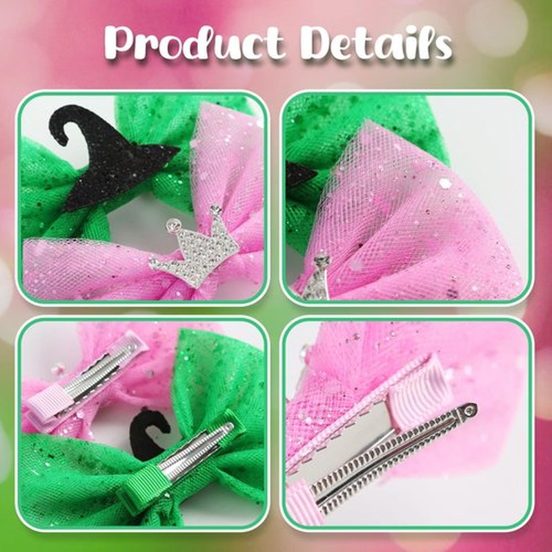 2 PCS Pink Green Hair Bow Clips for Women Girls Princess Witch Hair Accessories