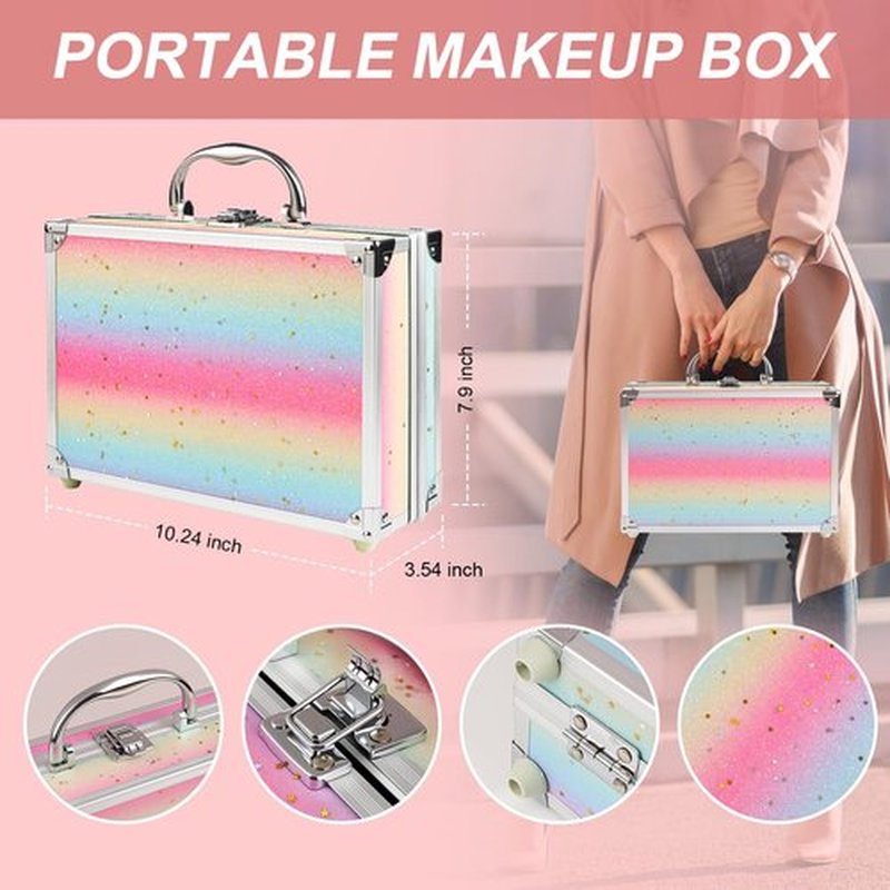 Makeup Kit for Teen Girls, Complete Cosmetic Set with Eyeshadow Palette, Lipstick, Blush, Lip Gloss, Brushes, Gifts for Christmas Thanksgiving Pink