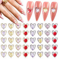 SILPECWEE 40pcs Heart Nail Rhinestones and Charms 3D Nail Charms for Valentine's Day Flat-Back Nail Crystals Glass Gems Diamond for Nails Alloy Nail Art Studs Nail Jewelry Decoration