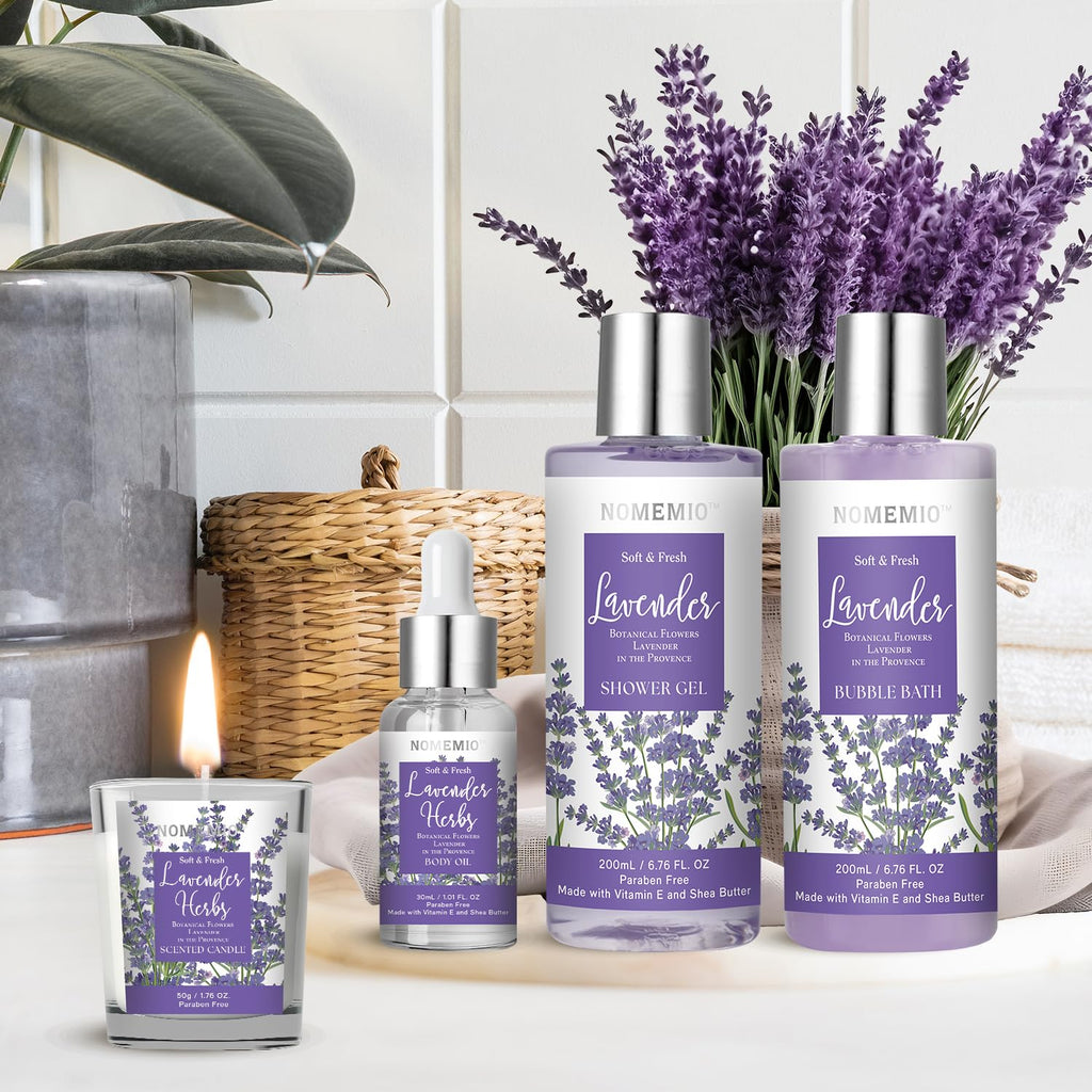 Mother's Day Gift, Spa Gift Basket for Women, 8pcs Lavender Spa Kit Set with Body Wash, Bubble Bath, Scrub, Bath & Beauty Skin Care Gift Sets, Christmas Gifts Set for Women, Her, Mom