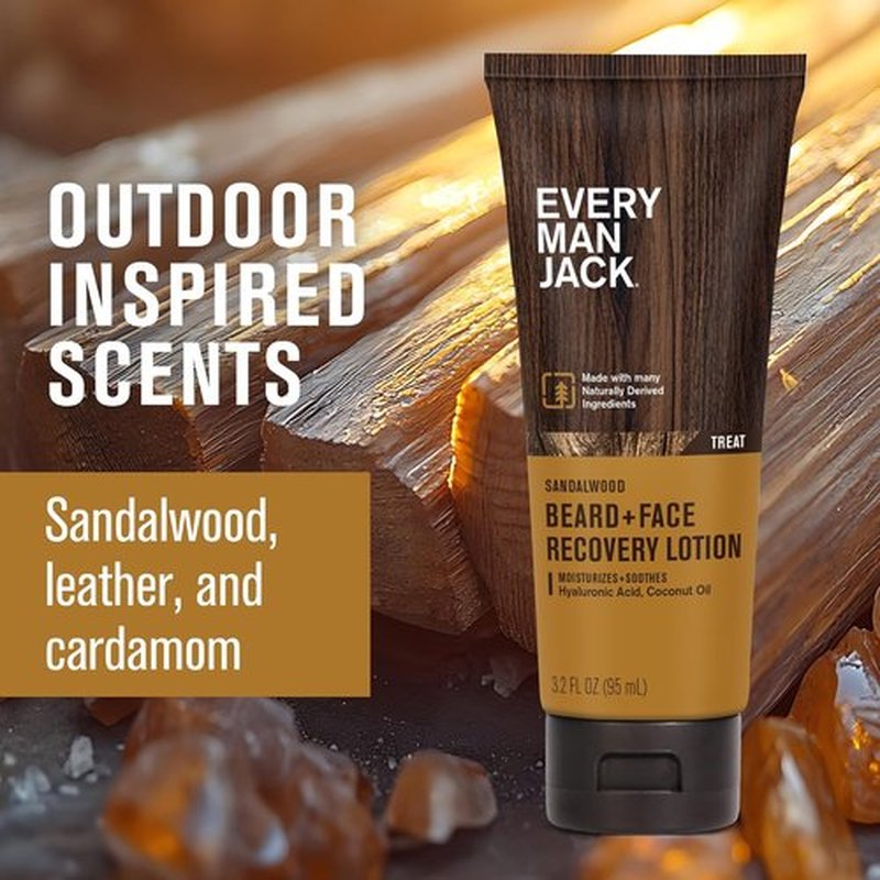 Every Man Jack Beard & Face Recovery Lotion - Moisturizes Dry Skin & Relieves Itch - Light Sandalwood Scent - 3.2oz (2 Pack)