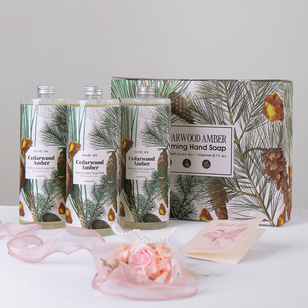 ROMIIE ZOI Foaming Hand Soap Refill Gift Set, Cedarwood, 33.8 Fl Oz x 3