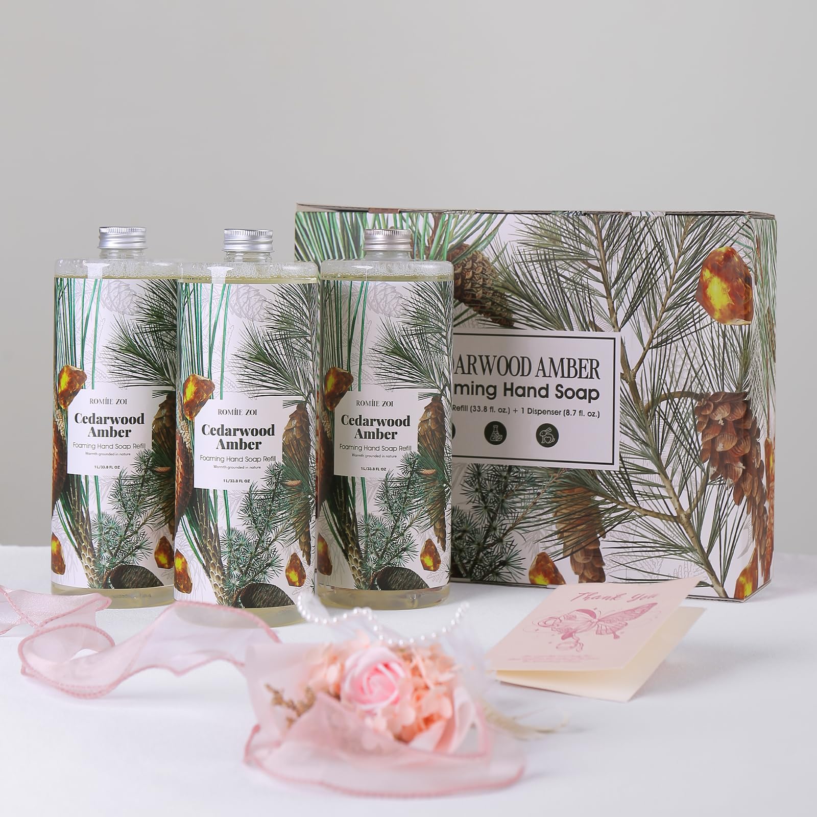 ROMIIE ZOI Foaming Hand Soap Refill Gift Set, Cedarwood, 33.8 Fl Oz x 3