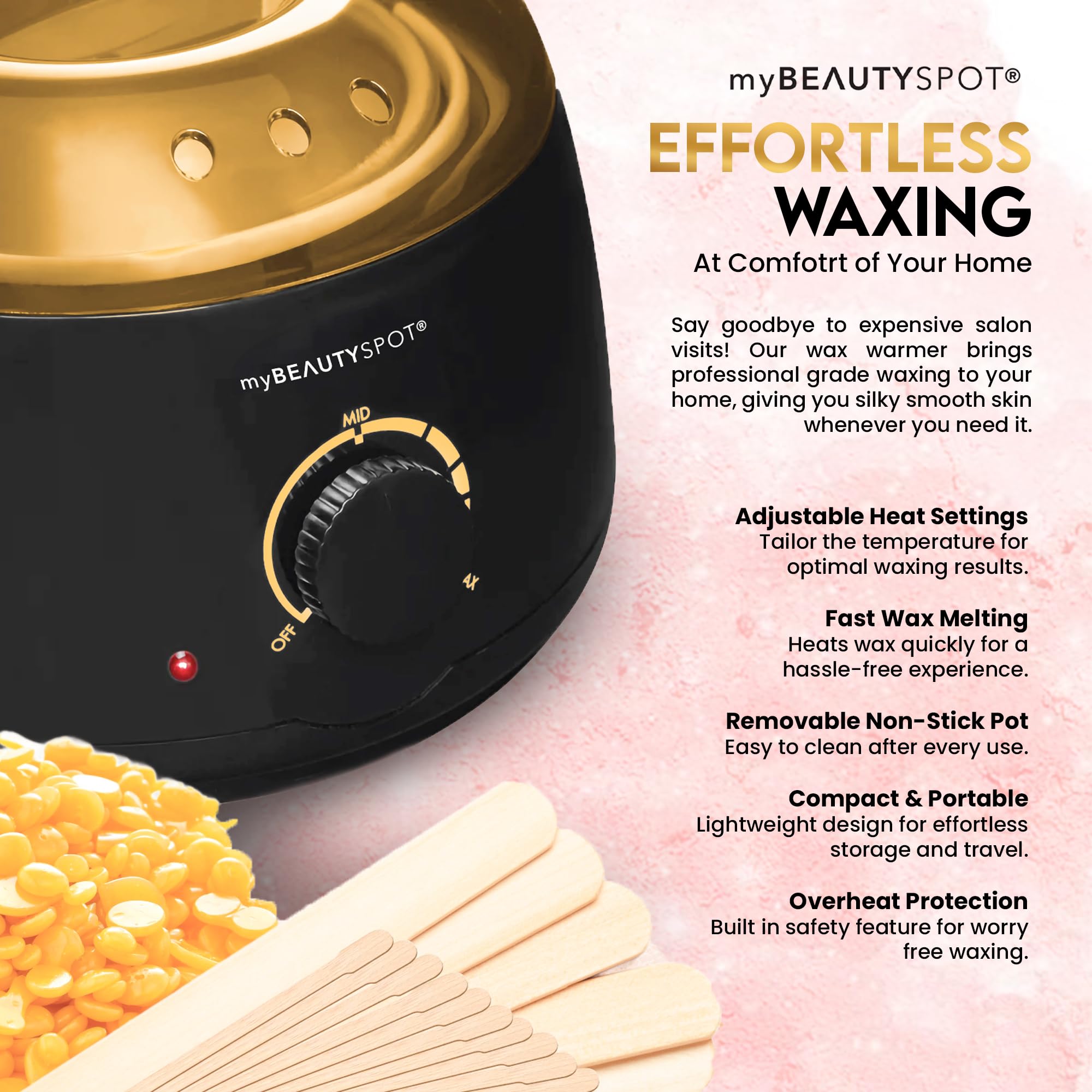 My Beauty Spot Wax Warmer for Hair Removal Kit – Wax Machine Kit for Women – At Home Hair Removal Wax Kit – Full Body Bikini Brazilian – Includes Wax Beads & Sticks