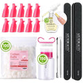 AZUREBEAUTY Nail Polish Gel Remover Tools Kit with Nail Clips, 150ml Remover Bottle, 10ml Cuticle Oil, 100 Nail Remover Cotton Balls, Cuticle Pusher Peeler Brush, 100/180 Nail File, Buffer Tools