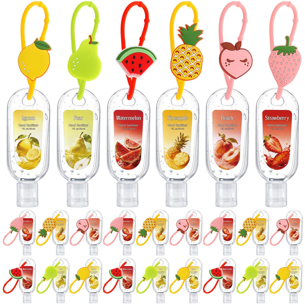 Sacubee 24 Pack Fruit Scentend Hand Sanitizers with Cute Keychains Bulk Travel Size Mini Hand Sanitizer Gel 1oz Employee Appreciation Gifts Teacher Nurse Coworker Team Gifts Back to School Party Favor