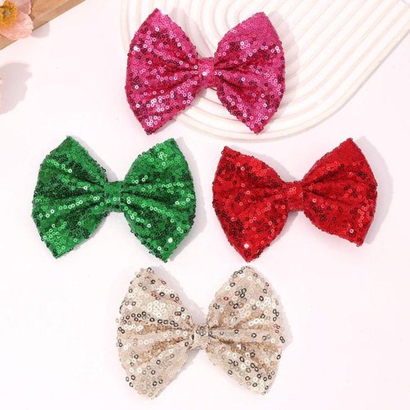 CN 5 Inch Red Glitter Hair Bows for Girls Alligator Clips Sparkly Sequin Hair Accessories for Kids Toddler Women on Birthday Wedding Christmas and Party