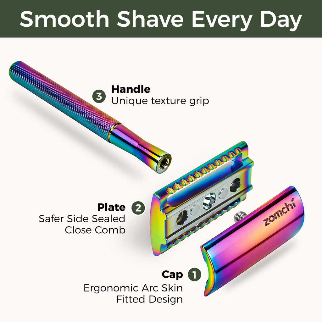 ZOMCHI Double Edge Safety Razor for Men & Women, Rainbow