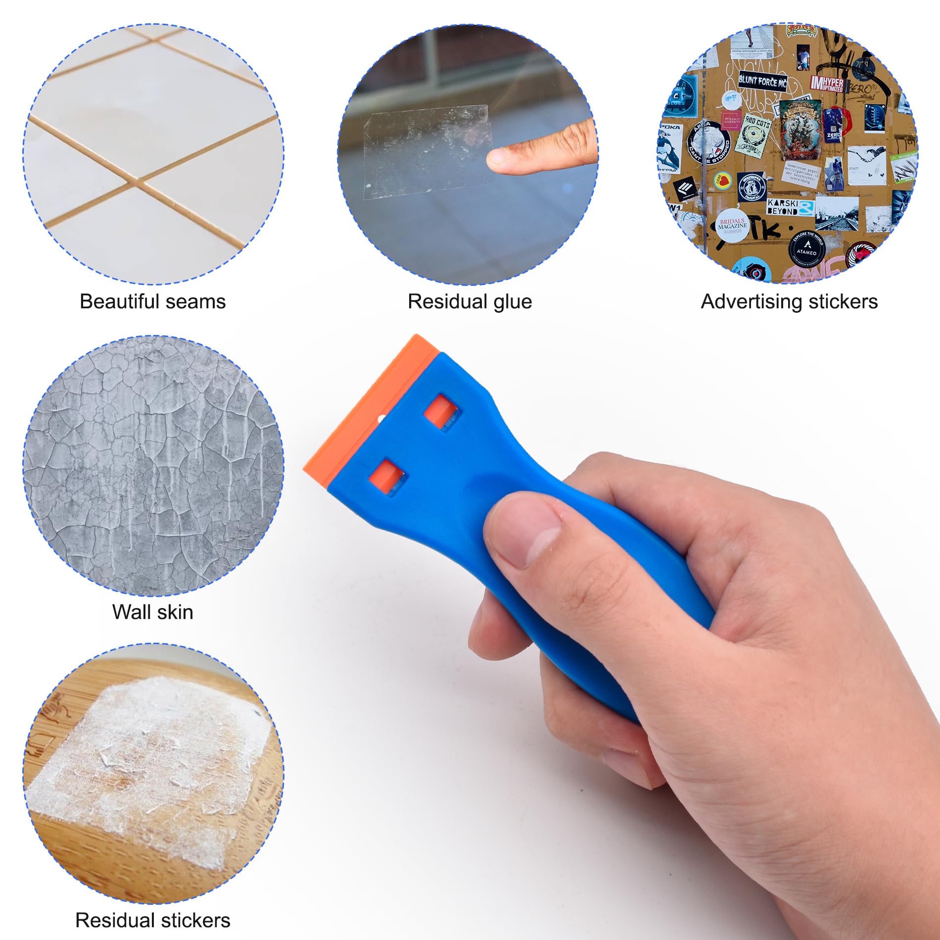 4 Pcs Plastic Razor Blade Scraper and 120 Pcs Blades, Remove Label Decal Tool,Forwithout Scratches Plastic Razor Blade Scraper, Adhesive Remover for Kitchen Appliances,Stickers and Paints on Window
