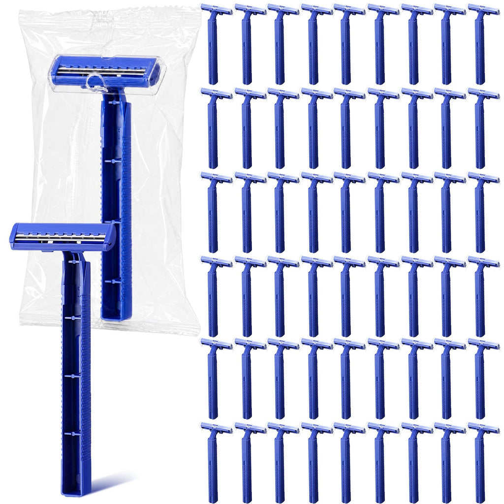 Chumia 500 Pcs Disposable Twin Blade Razor Shaving Safety Razor for Men Individually Wrapped with Clear Safety Cap Bulk Packed Portable for Hotel Guest House Travel Home Use(Blue)