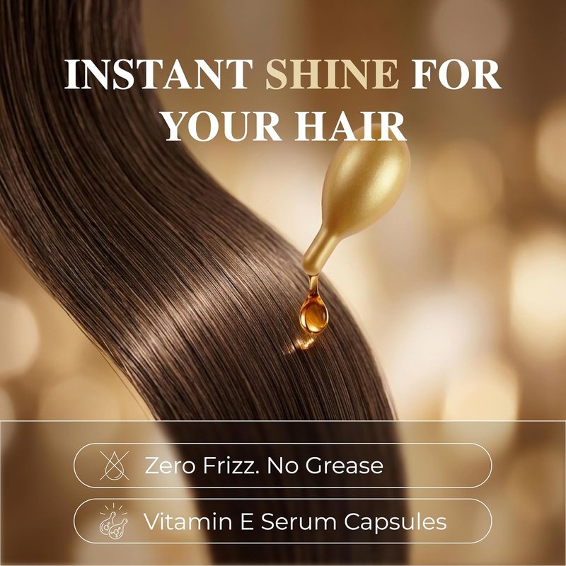 Vitamin E Capsules - 2-in-1 Hair Serum & Face Glow with Aloe Vera - Lightweight & Non-Greasy - 60 Capsules