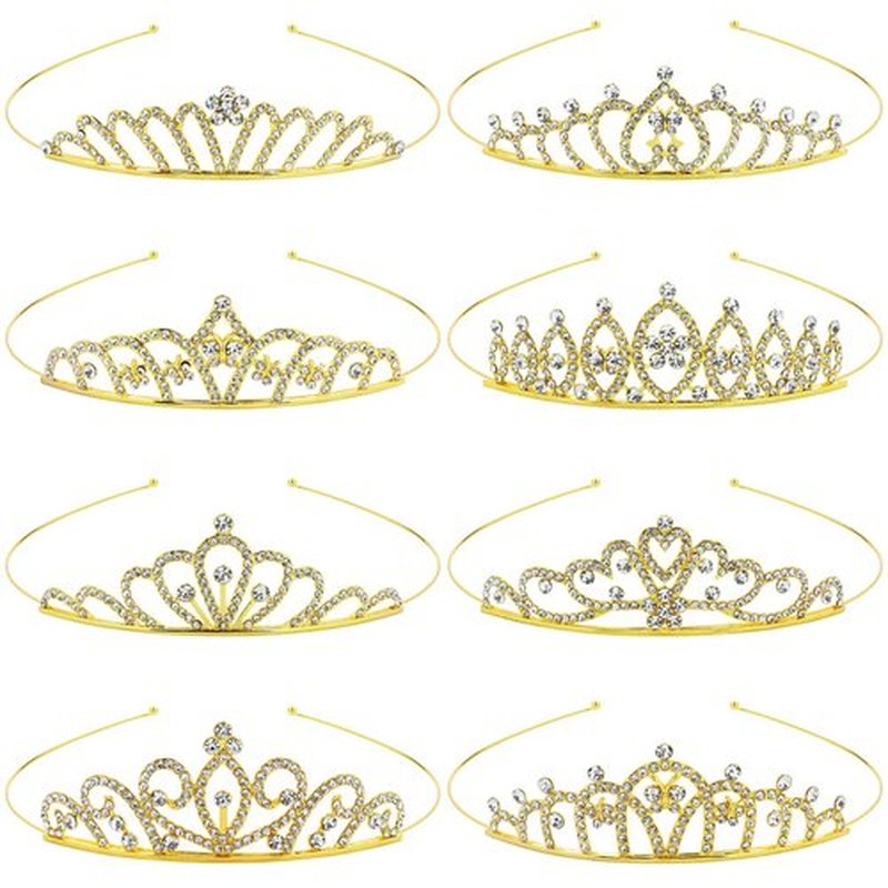 inSowni 8 Pieces Gold Metal Dazzling Rhinestone Princess Tiara Crown Headbands Wedding Birthday Party Prom Headpieces for Women Girls Brides Bridesmaids