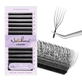 NATUHANA 5D U Lash Extensions 0.07 C Curl 8-14mm Mix Premade Fans Black