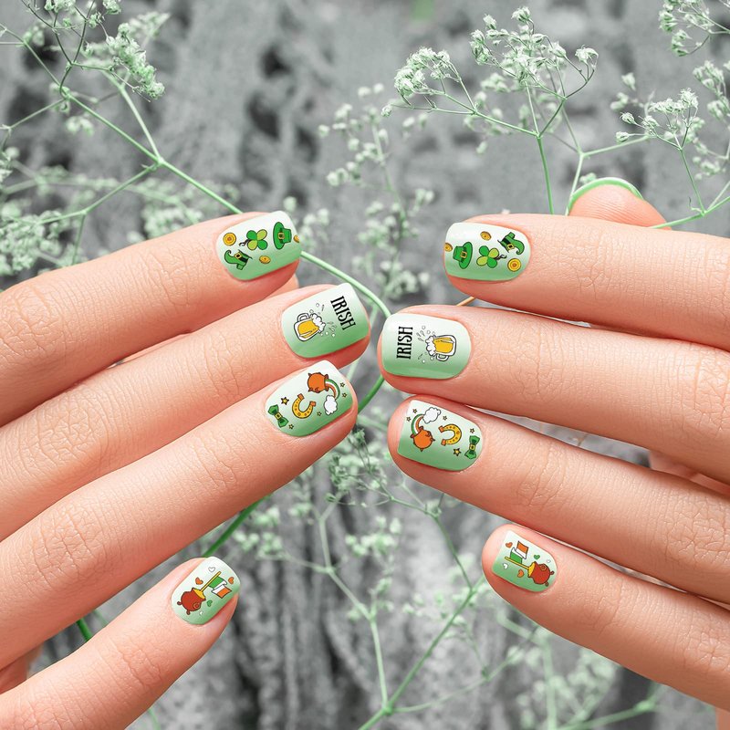 Whaline 6 Pieces St. Patrick's Day Nail Stamping Plates Kit Lucky Shamrock Rainbow Image Stamp Templates Irish Nail Art Plates for St. Patrick's Day DIY Print Manicure Salon Design Gift