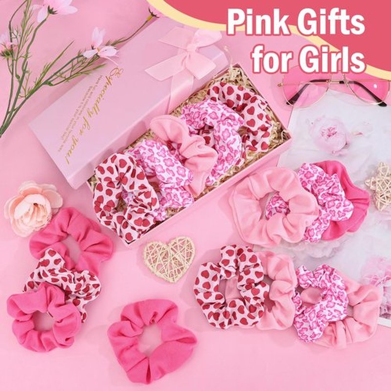 Semato Galentines Day Gifts for Girls 16 Pcs Pink Scrunchies Valentines Gifts Hair Ties Scrunchies for Women Girls Party Favors