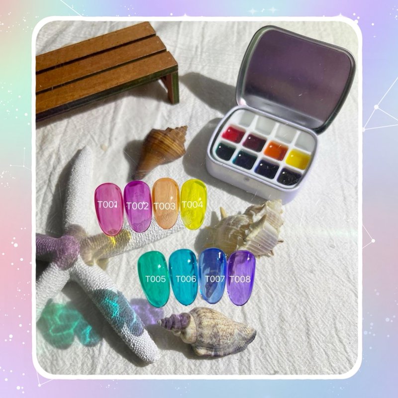 YJMyujimi Translucent jelly Gel T001-008 5g each 8colours DIY at home nail arts summer designs small case with 12 divisions black tube storage