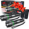 HAUSBELL T8 A100 2000 Lumen Flashlight 2 Pack with Glow-in-Dark Ring, Heavy-Duty Aluminum Tactical Flashlights High Lumens, 5 Modes Zoomable Waterproof LED for Emergency Camping Hiking Home Use