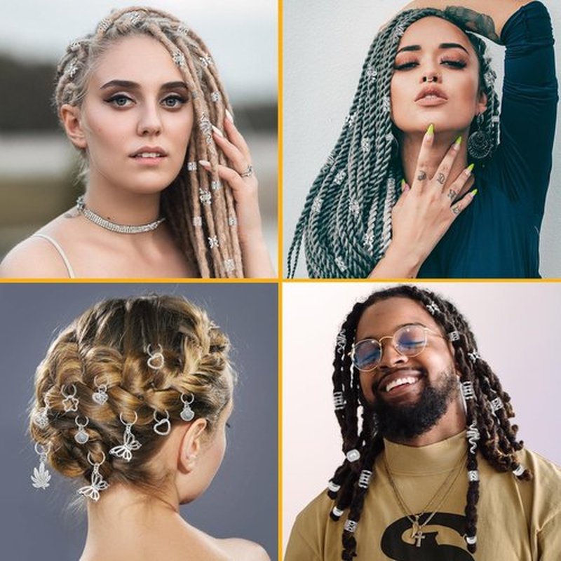 236PCS Silver Hair Accessories: Jewelry and Charms for Braids, Rings, and Cuffs - Ideal for Dreadlocks, Locs and Raves