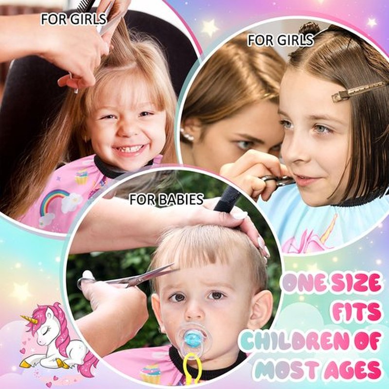 Ramede 2 Pcs Unicorn Barber Cape Professional Salon Hair Cutting Dye Hair Cut Apron Cape with Closure Cutting Cover for Kid