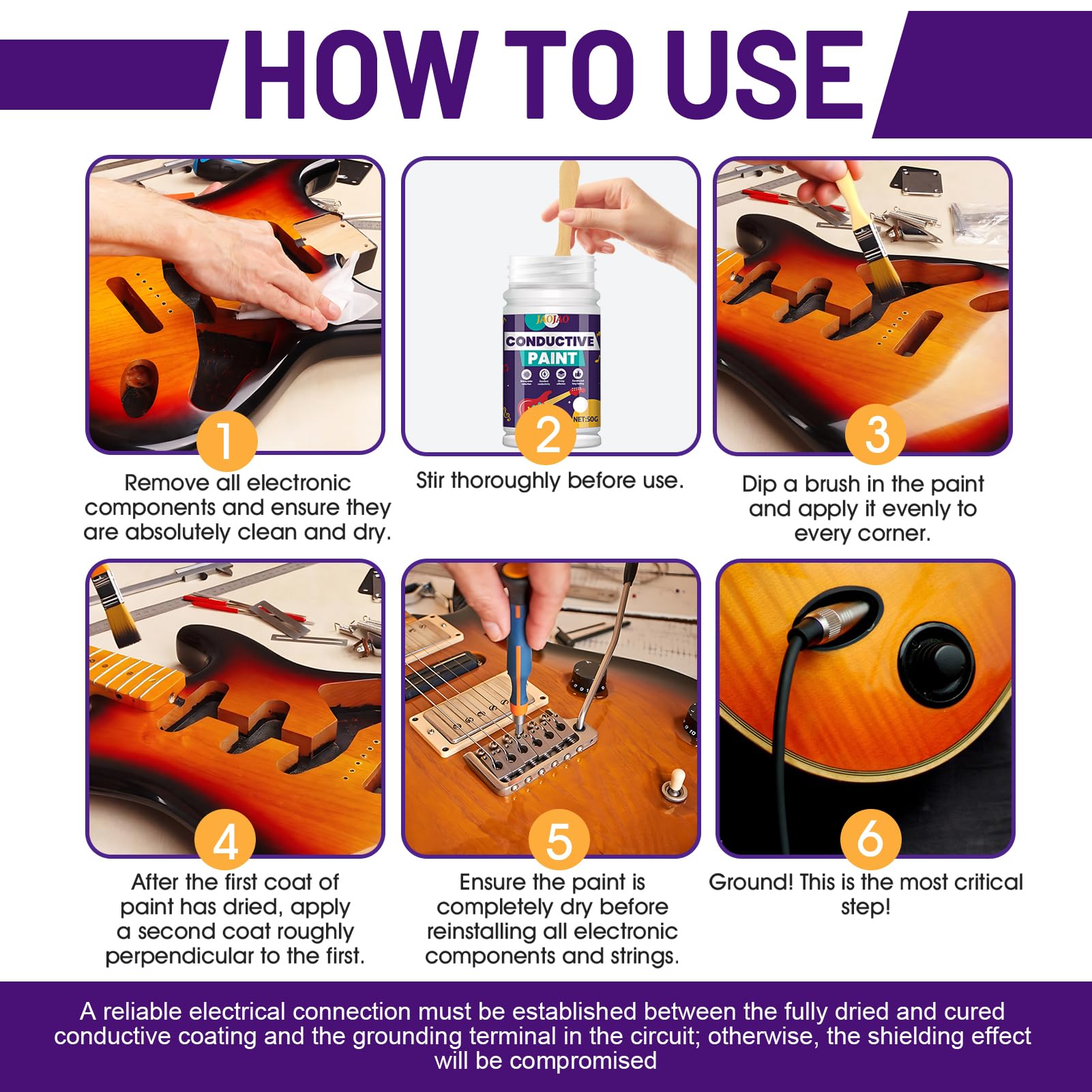 JAOJAO Conductive Paint, Guitar Shielding Paint, for Cavity Shielding, 50g