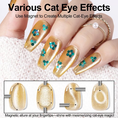 NXJ INFILILA 0.5 OZ Cat Eye Gel Polish, 15ML Holographic Glitter Shimmer Translucent Jelly Color Magnetic Gold Nail Polish for Nail Art Manicure Salon DIY at Home JB20