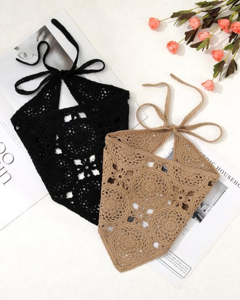 HAIMEIKANG Floral Crochet Hair Bandanas Headscarf 2 PCS Women Hair Scarf Daisy Headband Vintage Head Kerchief for Girls(Black+Coffee)