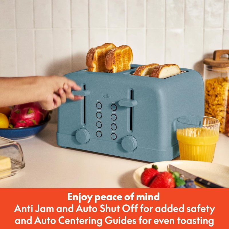 Bella 4-Slice Toaster - 6 Setting Shade Control, Reheat & Cancel Buttons, Removable Crumb Tray | 900 Watt, Surf Color