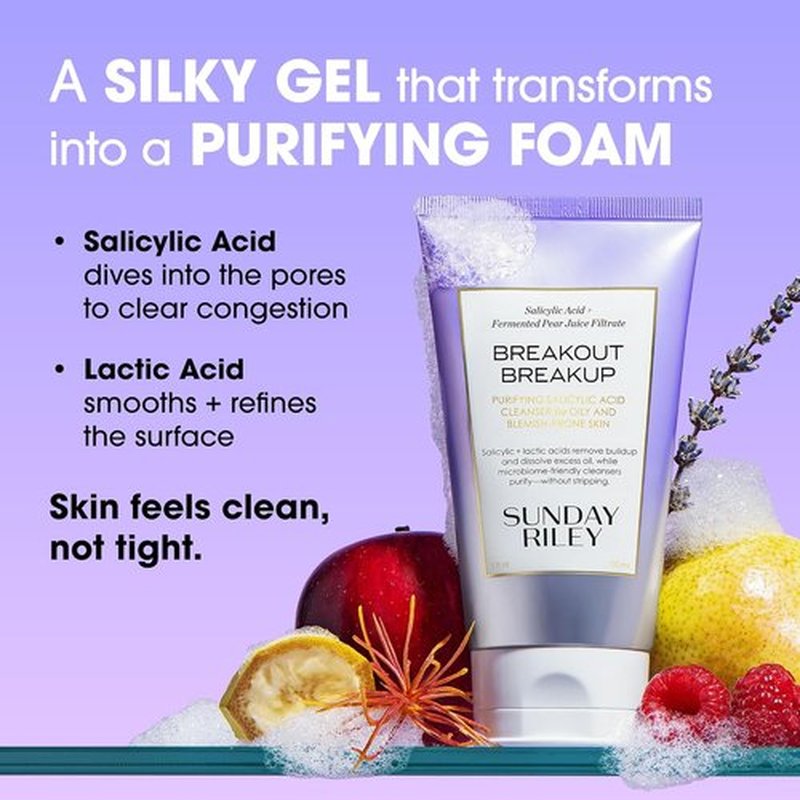 Sunday Riley Salicylic Acid Cleanser - Breakout Breakup Formula for Blemish-Prone Skin