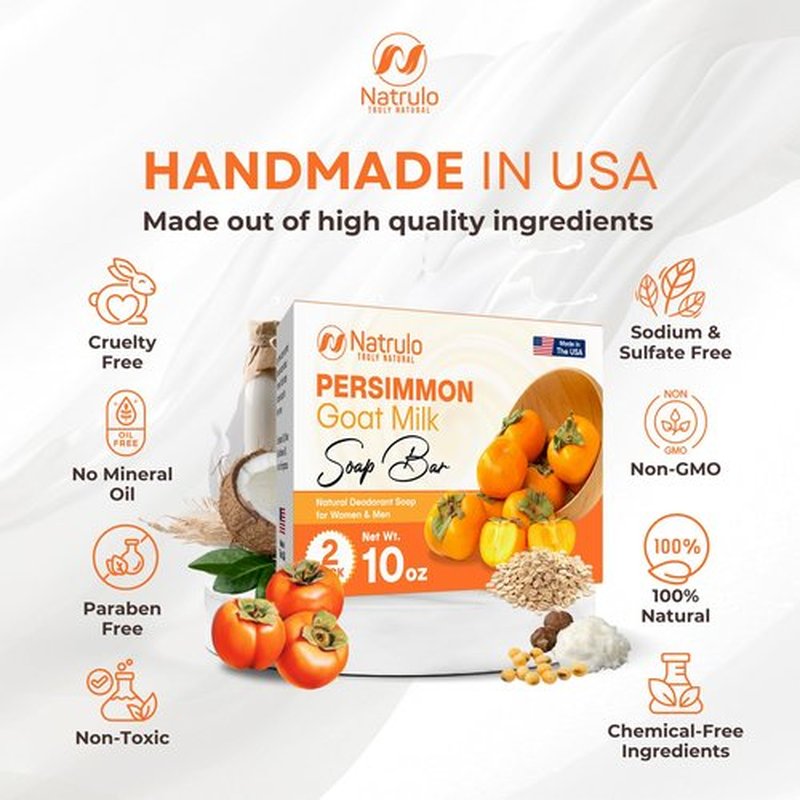 Persimmon Soap Bar for Body Odor Control – Purifying Deodorizing Body Wash with Goat Milk for Eliminating Body Odor – Great for Skin Brightening, Natural Deodorant Soap for Men & Women