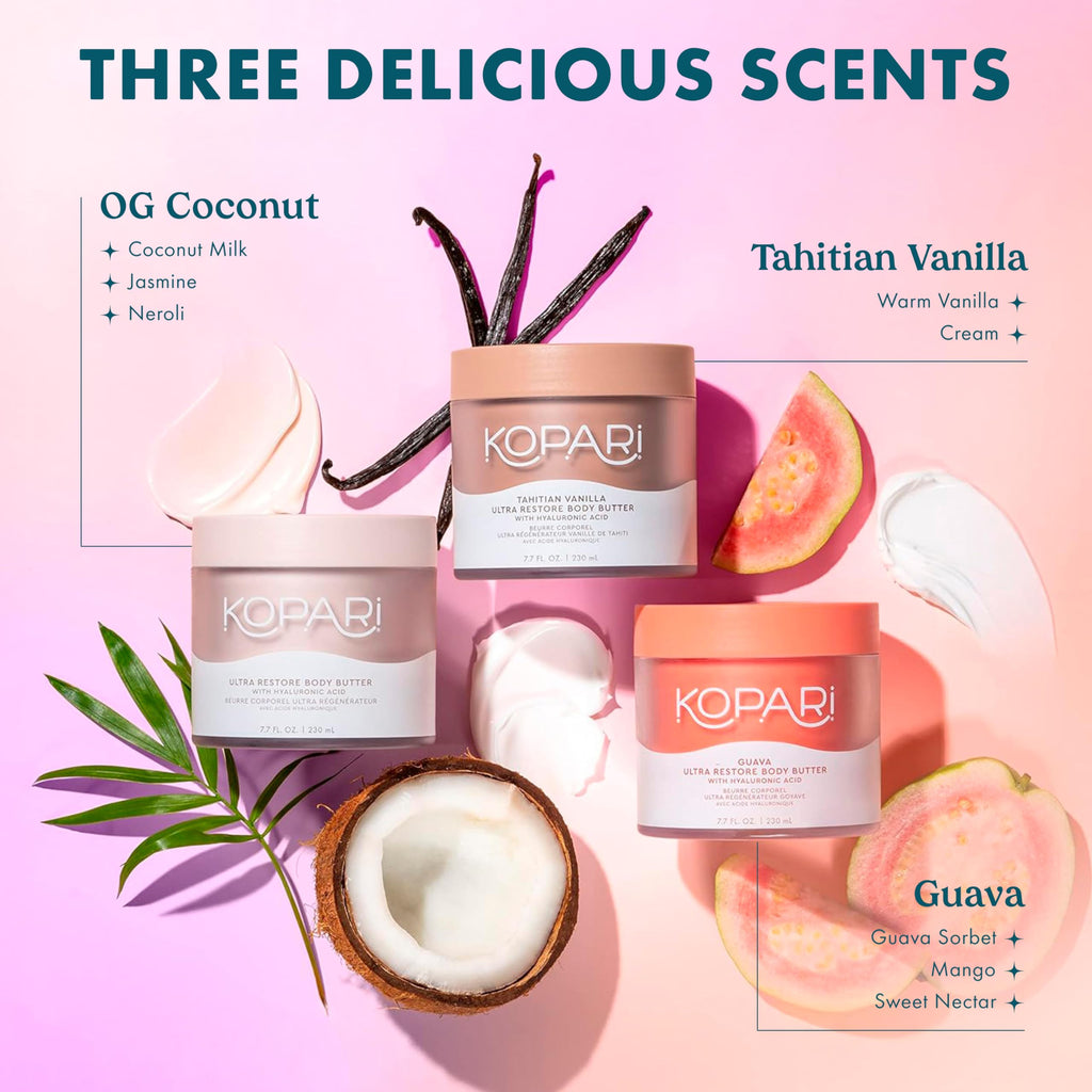 Kopari Ultra Restore Body Butter, Whipped Lightweight Formula, Hyaluronic Acid & Mango Butter, Deep Long-Lasting Moisture, Tahitian Vanilla 7.7 oz