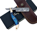 Strong Edges Hand Made Damascus Steel Straight Razor Folding Razor With Shaving Ready Classic Barber Blade Edge, Men Straight Razor, Leather Case + Strop, Close Shave, Great Gift R-87