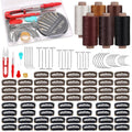 Yizzvb 60 Pcs 32mm Hair Extensions Clip, Hairpieces Snap Clips U Shape Wig Clips for Hair, 6 Rolls Hair Thread for Weave,Wig Thread Kit, Curved Needles for Wig Making Hair Extensions