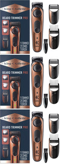 Gillette King C Beard Trimmer PRO with 40 Beard Length Settings in Precise 0.5mm Steps, Cordless Design & 1 Trimmer, 1 Brush, 2 Combs, 1 Charger and 1 T-Blade (Pack of 3)