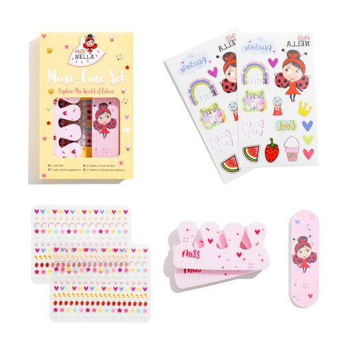 MISS NELLA Nail KIT- Nail Accessories Set for Kids- Nail Stickers, Tattoos, Nail Filer & Toe separators- All Designed foe Children Hands & Toes