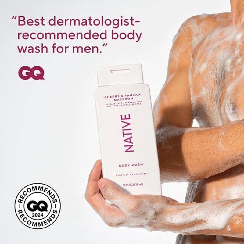 Native Body Wash - Naturally Derived Ingredients for Soft, Hydrated Skin | Cherry & Vanilla Macaron, 18 oz