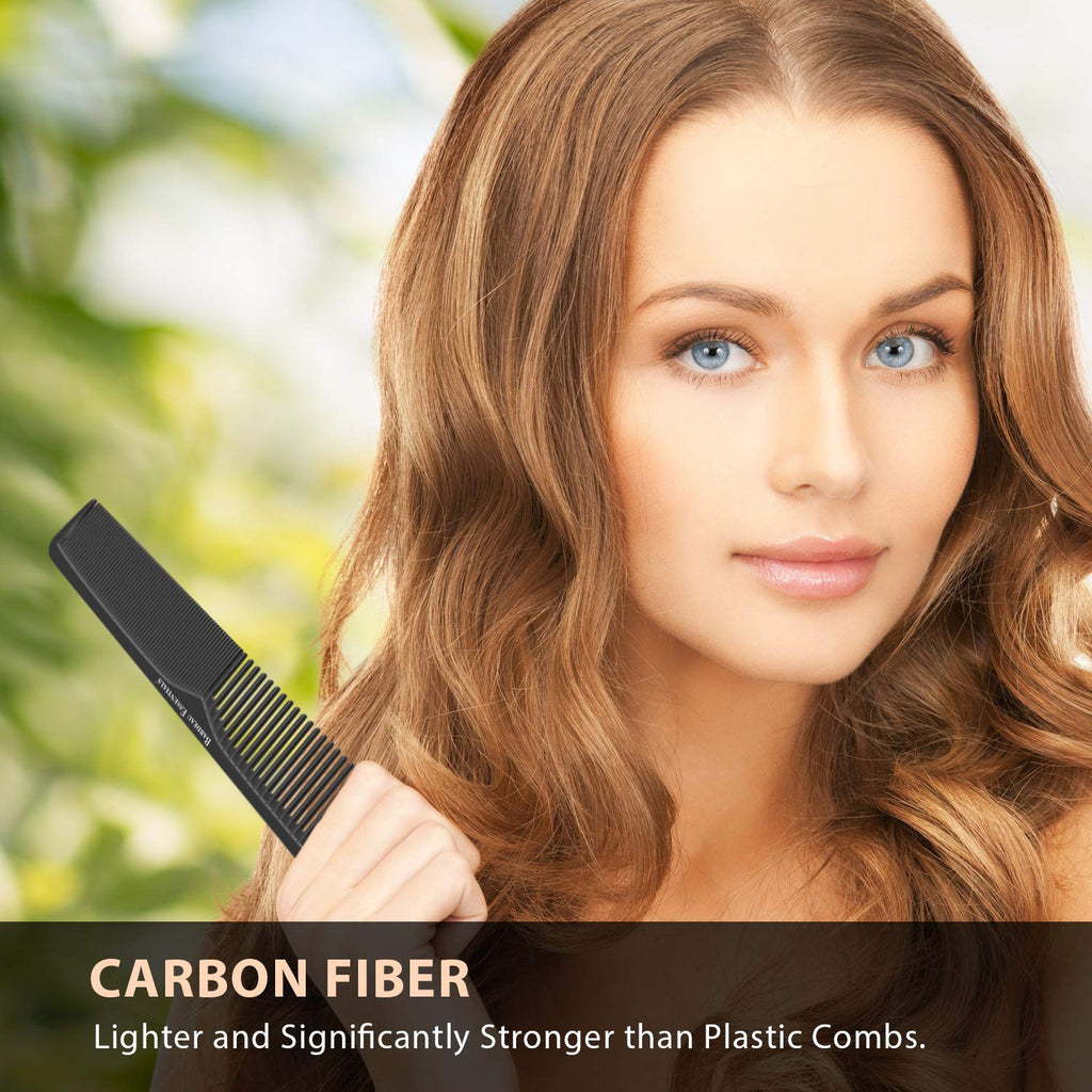 Bardeau Essentials Professional 7 Inch Black Carbon Fiber Anti Static Chemical And Heat Resistant Comb For All Hair Types | Fine and Wide Tooth Comb For Men and Women