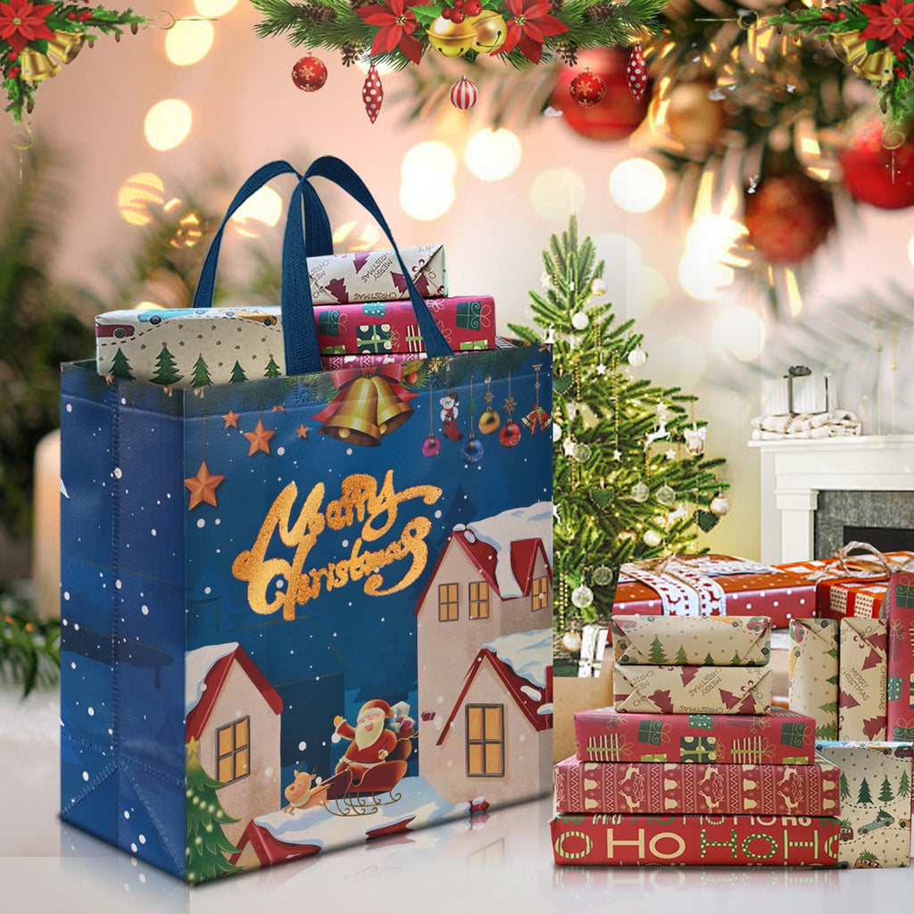AhfuLife 18PCS Extra Large Christmas Gift Bags, 15''x13.7''x5.9'', Christmas Tote Bags with Handles, Reusable Non-woven Shopping Bags for New Year, Xmas's Party Supplies Decorations