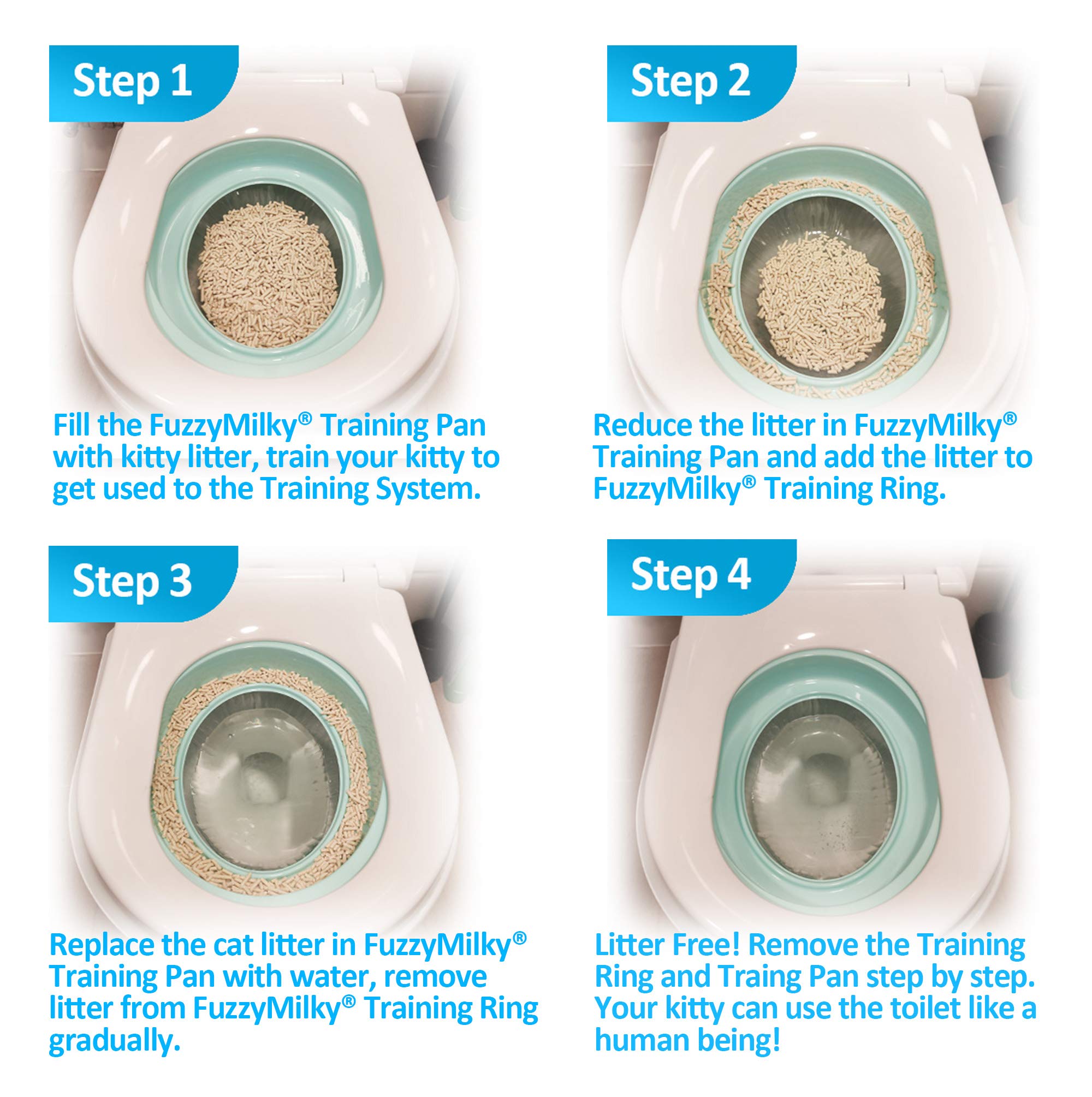FuzzyMilky Cat Toilet Training System 2022 - Teach Cat to Use Toilet Cat Toilet Training Kit (One Pack + Extra Training Pan), White (CTS-FMC4(2TP))