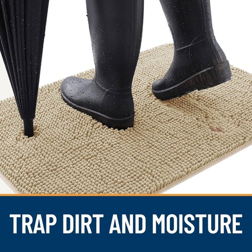 OLANLY Dog Door Mat - Absorbent Non-Slip Chenille Mat for Muddy Paws | 32x20 Inches, Beige
