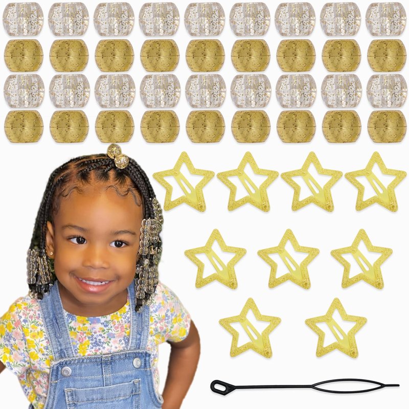YAEISM Gold Hair Beads for Braids 100PCS Acrylic Loc Dreadlock Large Pony Beads Bling Star Hair Clips Cute Y2K Hair Accessories for Women Girls