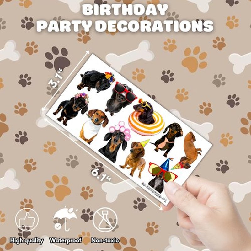 108 PCS Dachshund Dog Birthday Party Decorations Supplies Favors Funny Dachshund Decor Stickers Temporary Tattoos For Girls Boys Gift School Prizes Rewards