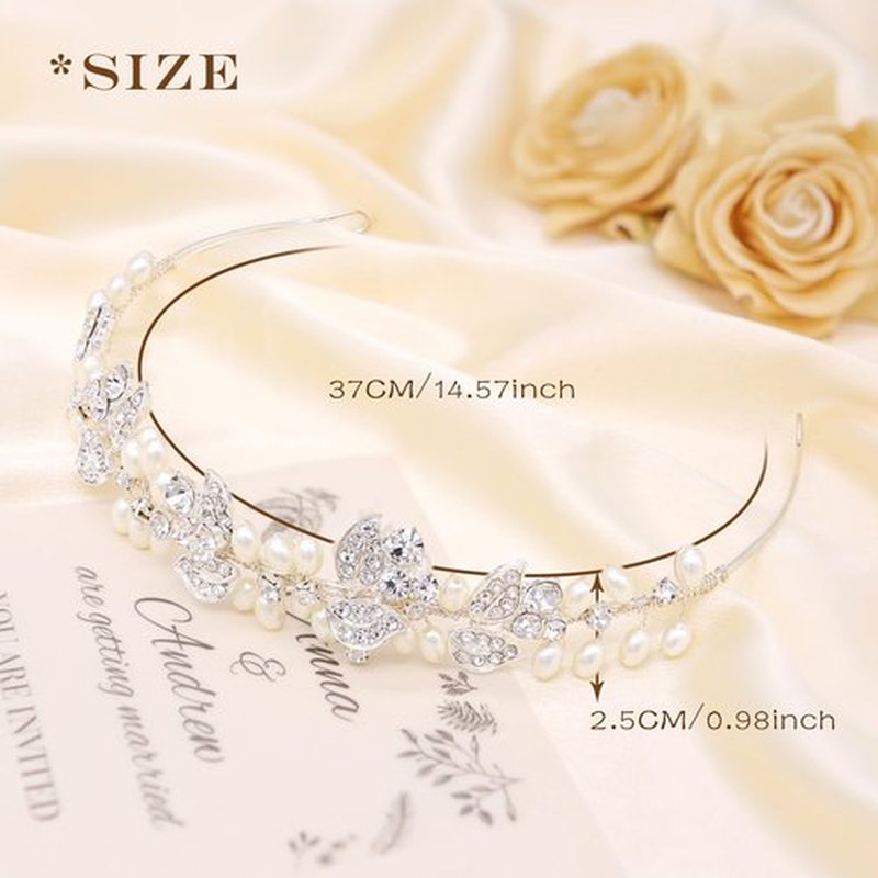 Oriamour Wedding Headband With Pearls And Crystals Rhinestone Tiara Headpiece Bridal Hair Accessories for Bride Women (Silver)