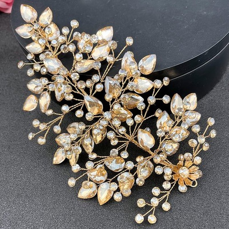 Mpoikba Wedding Hair Pieces for Brides, Rhinestone Bride Headpiece, Handmade Bridal Hair Accessories(Champagne)
